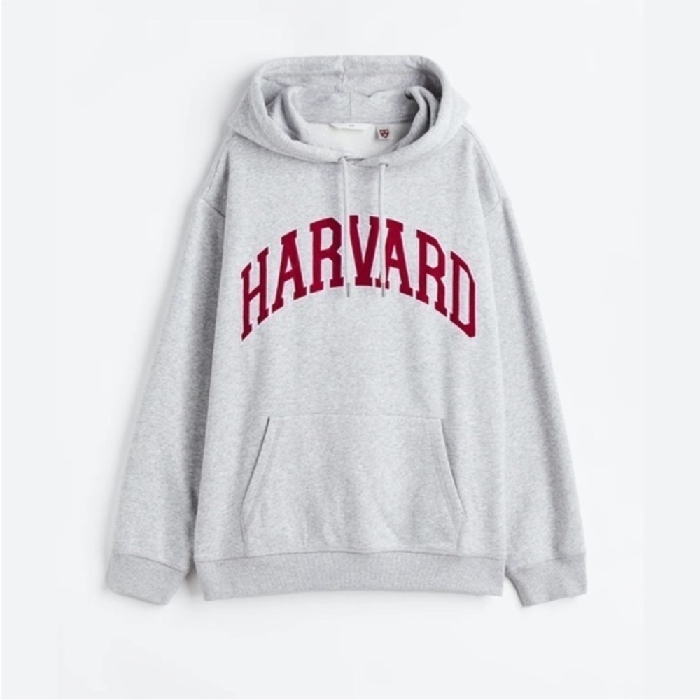 H&M Harvard Preppy Athleisure Grey & Red Logo Cotton Blend Hoodie - Picture 2 of 10